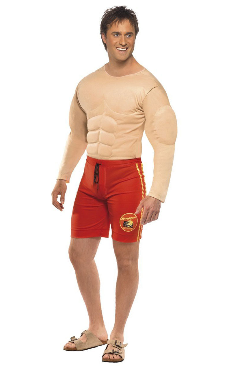 Baywatch Rettungsschwimmer-Kostüm mit Muskelbrust für Herren