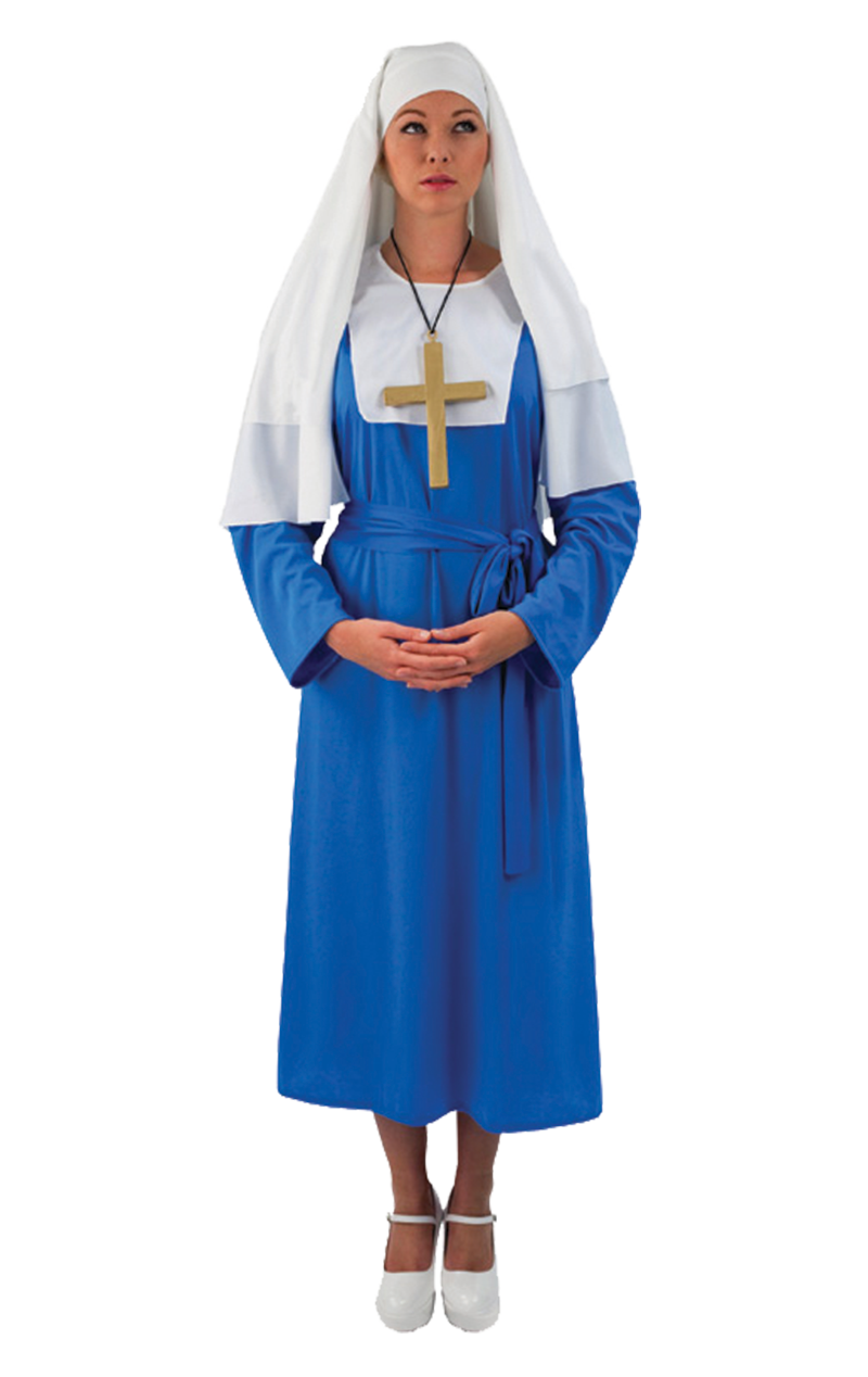 Blaues Nonne-Kostüm für Damen