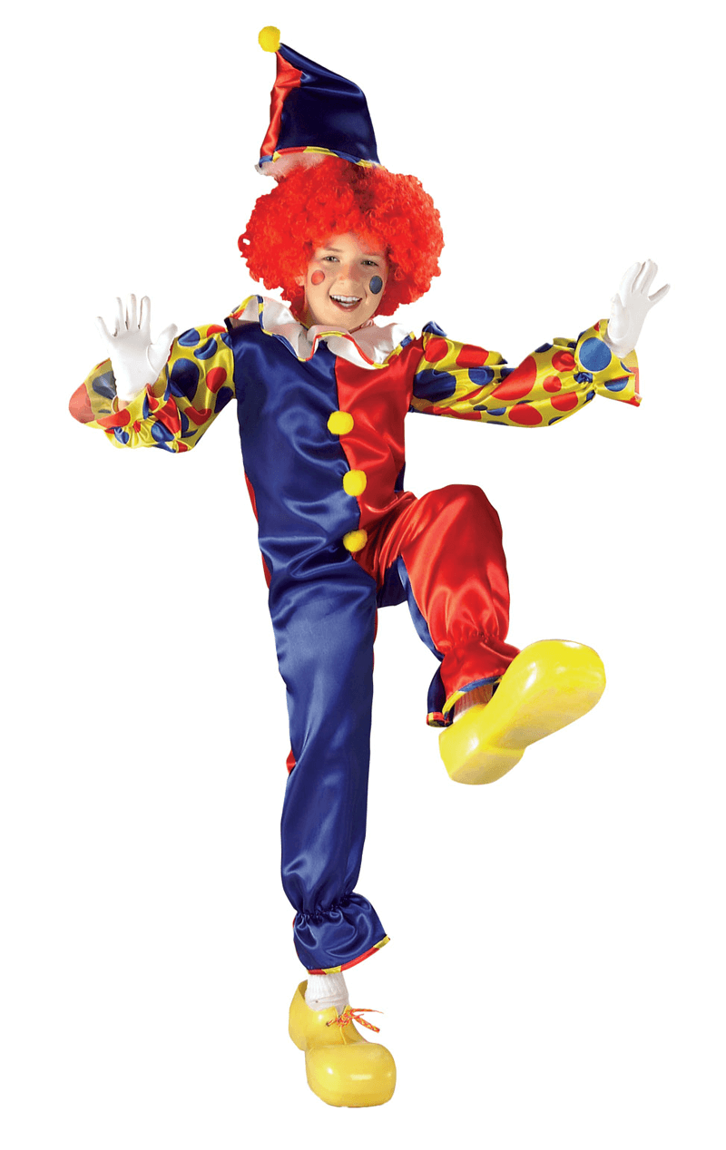 Kind sprudelt das Clown-Kostüm
