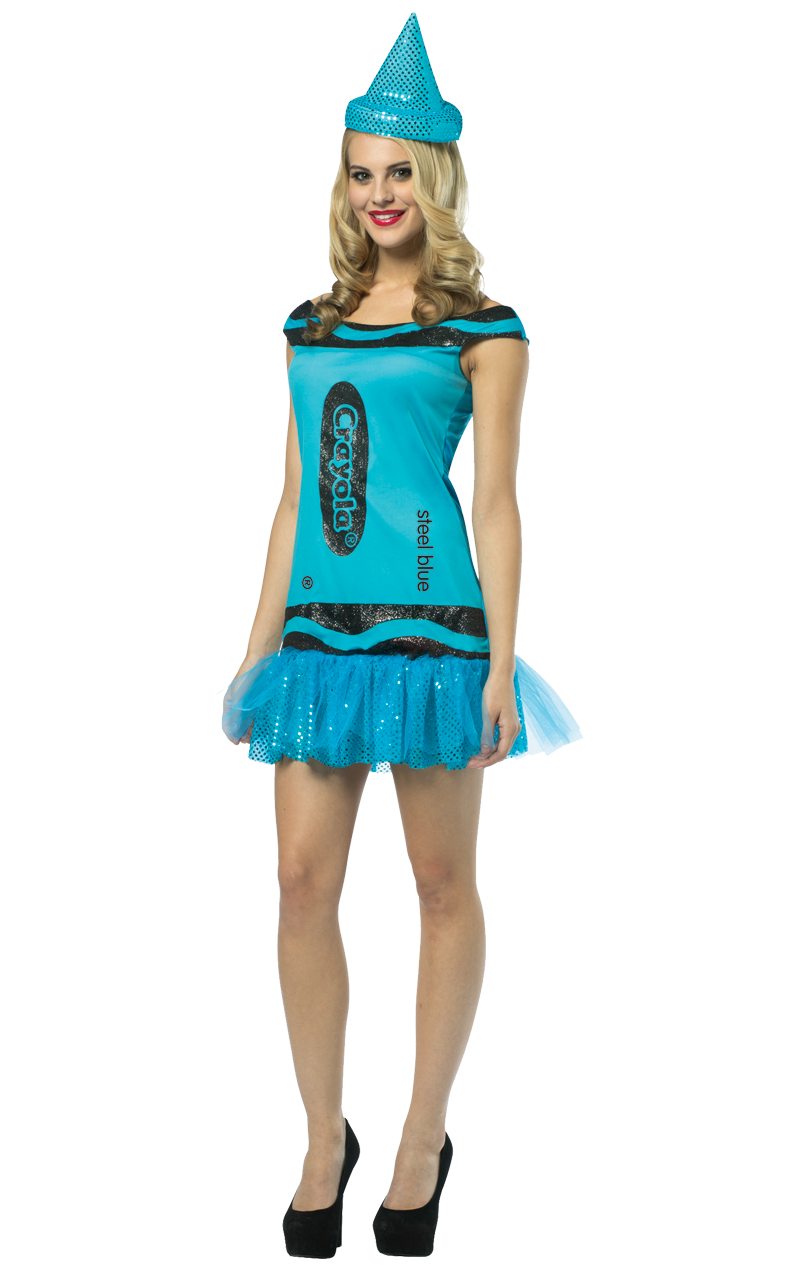 Blaues Glitter-Crayola-Kostüm für Erwachsene