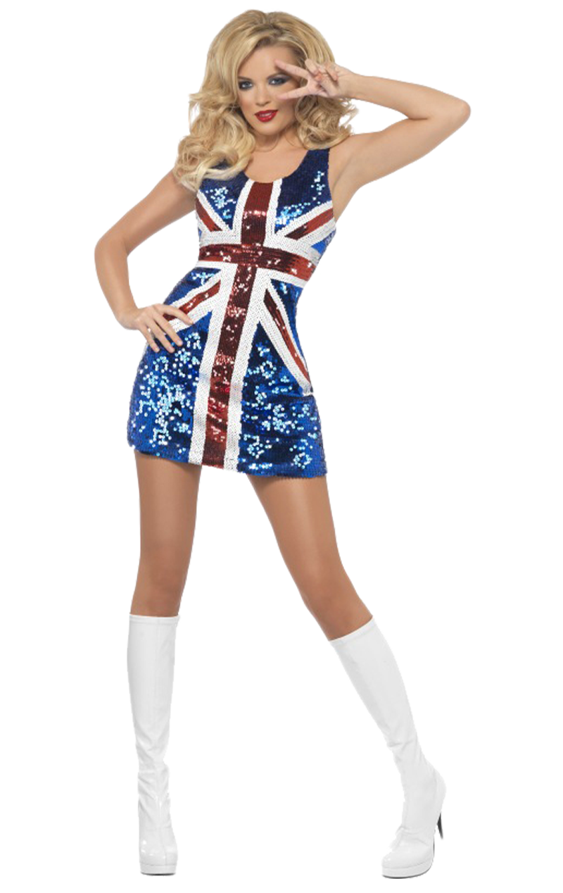 Geri Halliwell Pailletten-Union-Jack-Kostüm für Damen