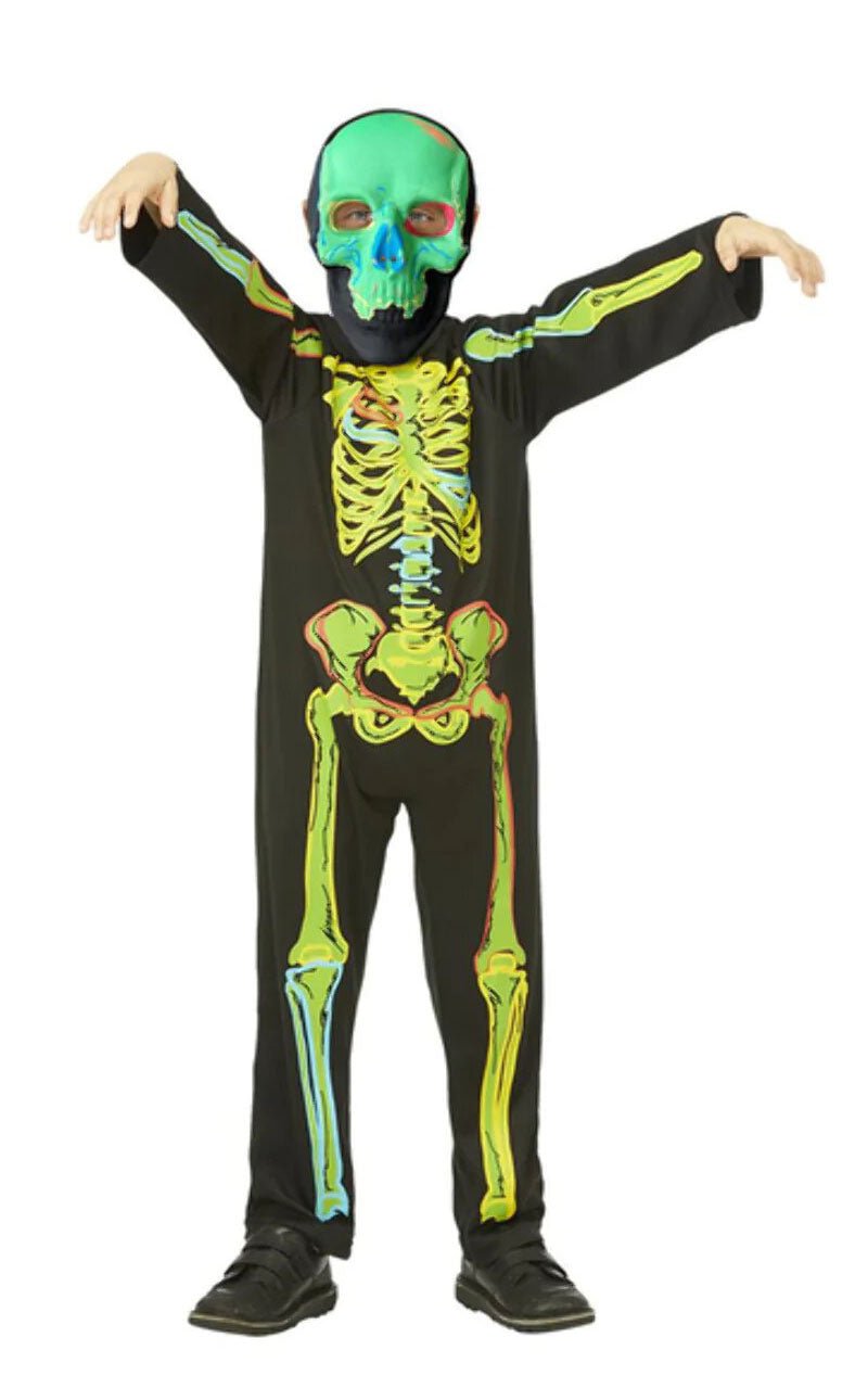 Boys Neon Skeleton Glow in the Dark Costume - Joke.co.uk