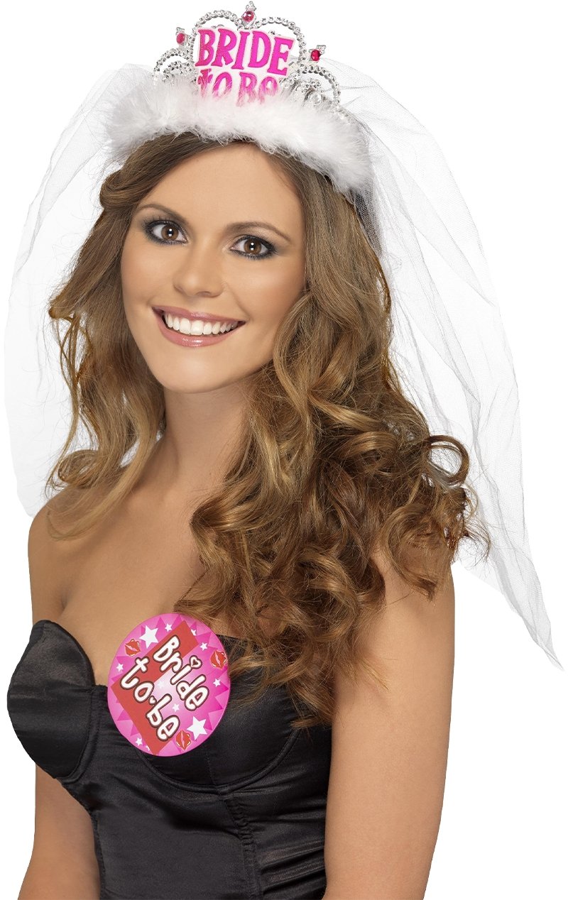 Bride to Be Tiara with Veil - Joke.co.uk