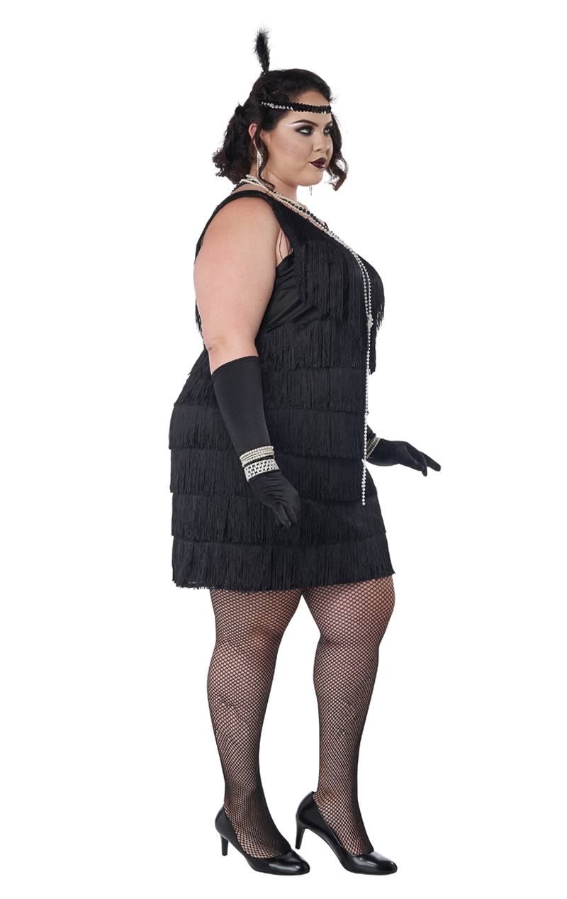 Schwarzes 20er-Jahre-Flapper-Kostüm für Damen in Übergröße