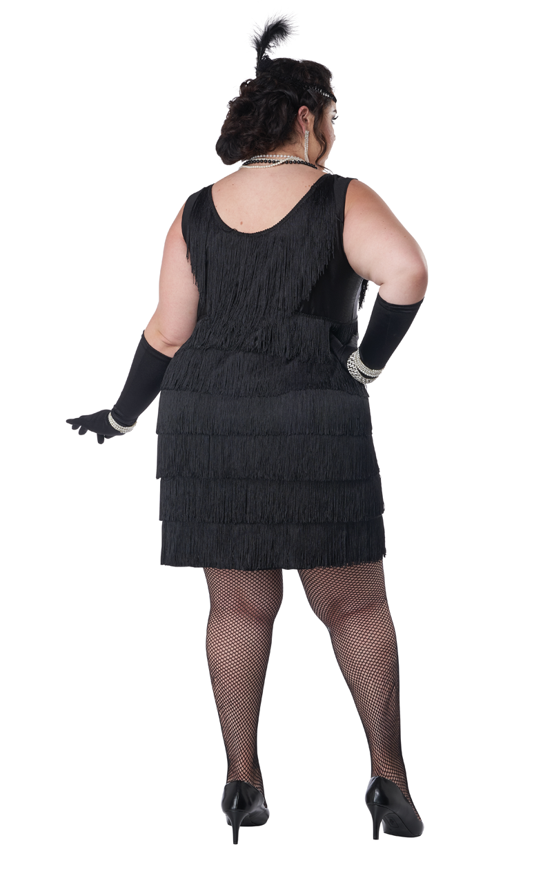 Schwarzes 20er-Jahre-Flapper-Kostüm für Damen in Übergröße