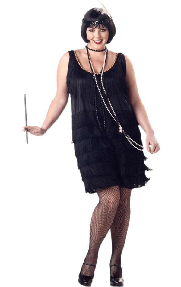 Womens Black Plus Size 20s Flapper Costume