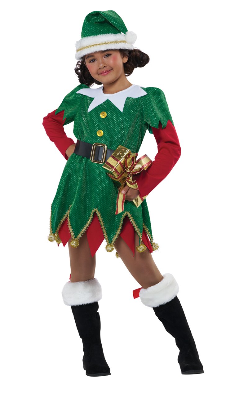 Girls Cute Christmas Elf Costume - Joke.co.uk