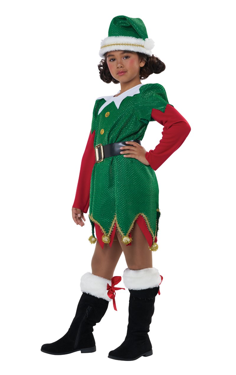 Girls Cute Christmas Elf Costume - Joke.co.uk