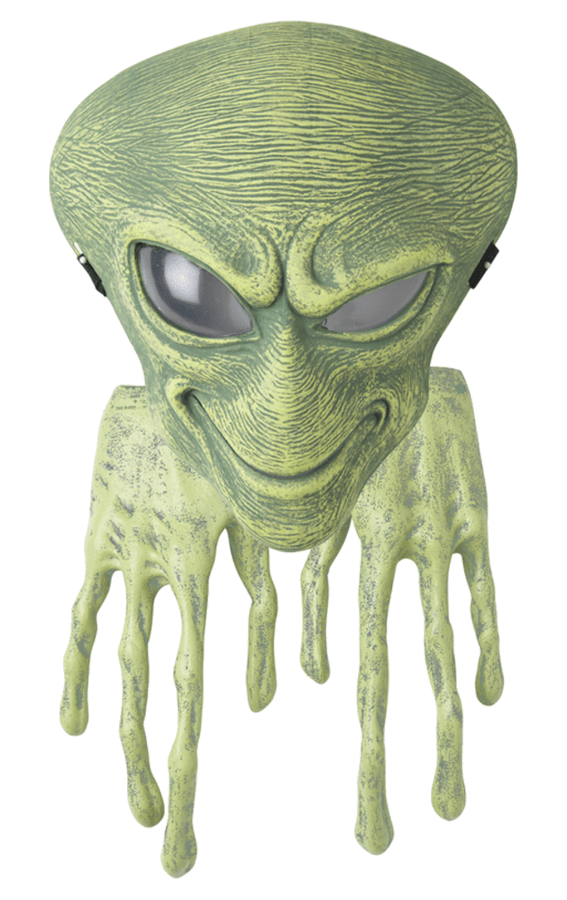 Grünes Alien-Gesichtsstück und Handzubehör für Erwachsene
