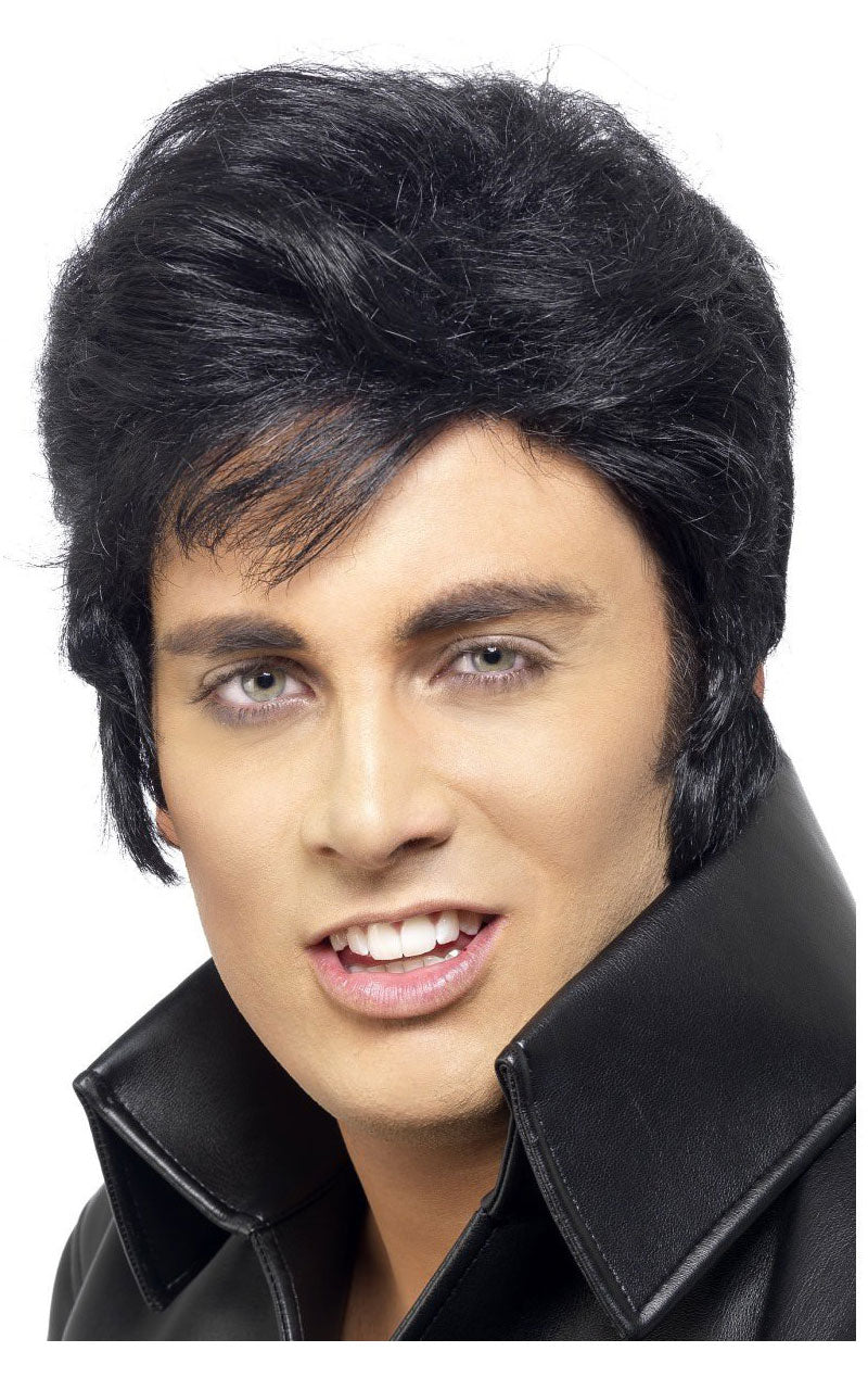 Schwarze Elvis-Perücke für Herren