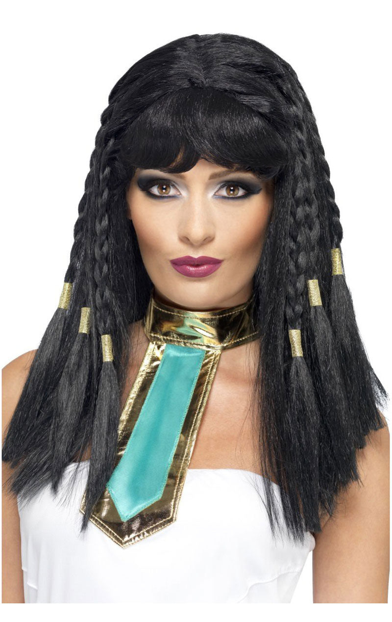 Schwarze Cleopatra-Perücke mit Zöpfen