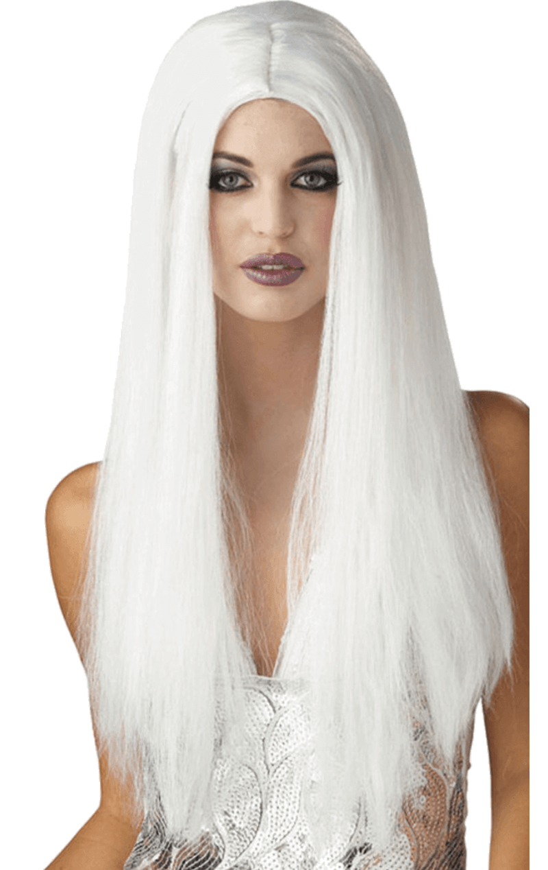Lange weiße Halloween-Perücke für Damen