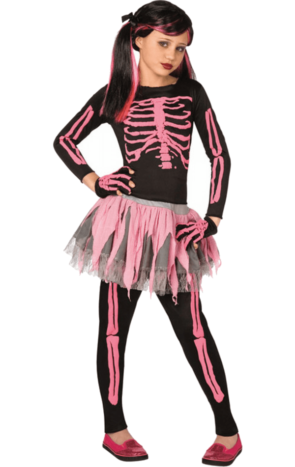 Rosa Skelett-Kostüm für Kinder