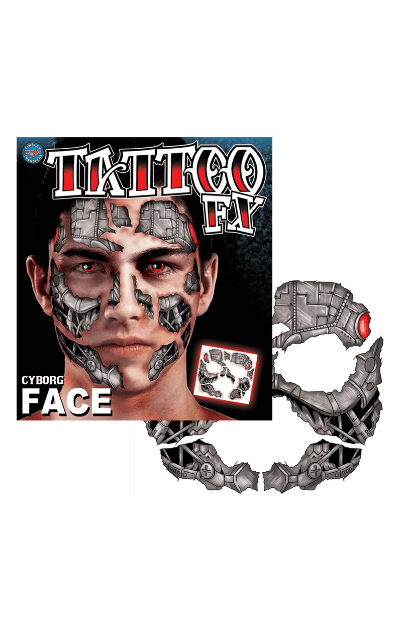 Temporäres Tattoo mit Cyborg-Gesicht