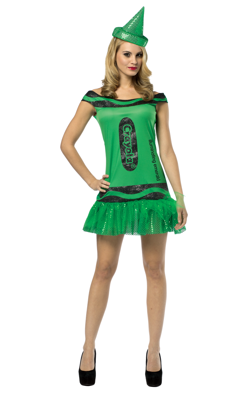 Grün glitzerndes Crayola-Kostüm für Damen