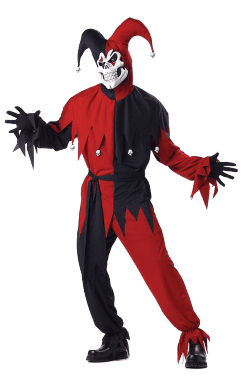Kostüm für Erwachsene, rot und schwarz, böser Narr
