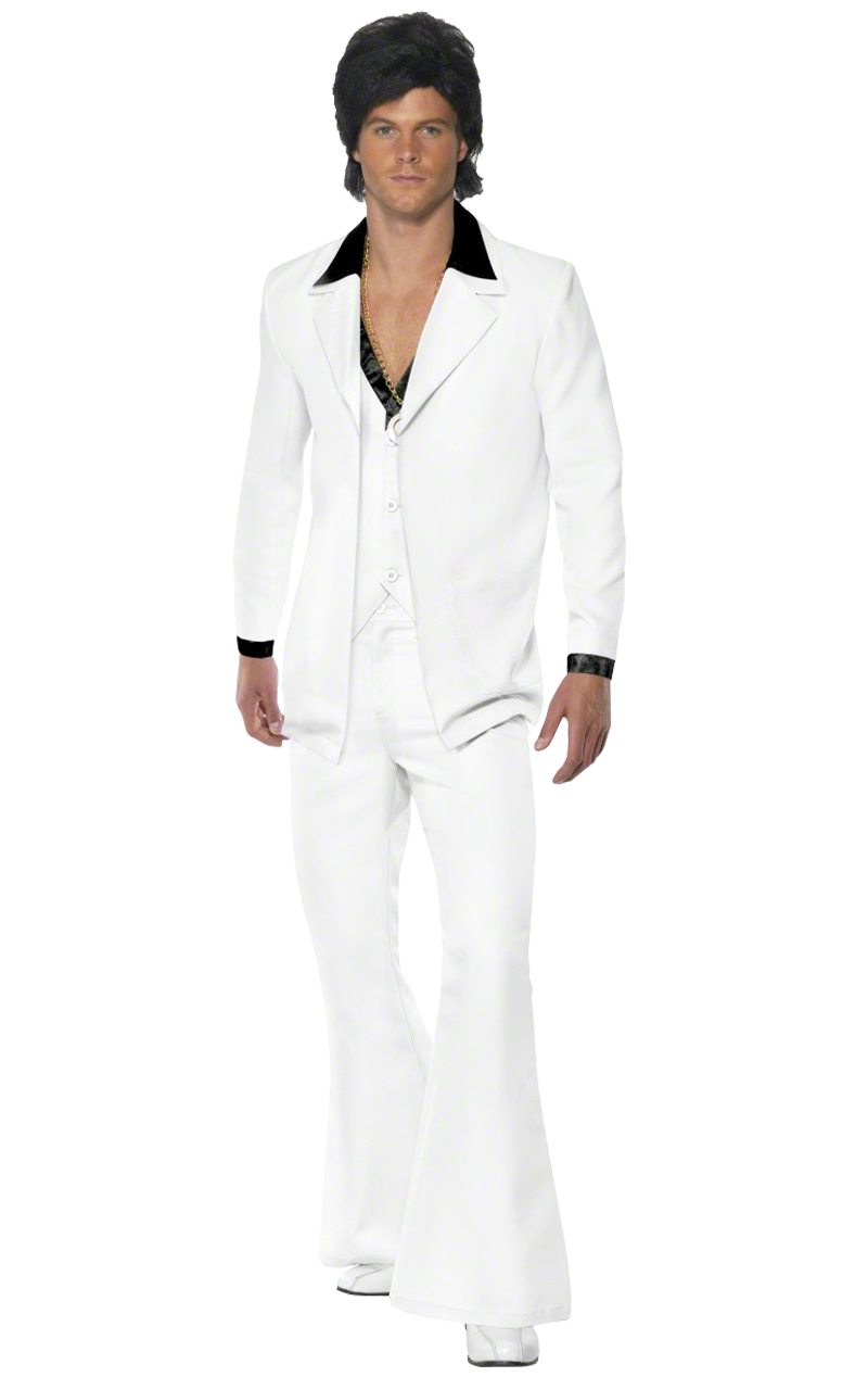Weißes Disco-Anzugkostüm für Herren aus den 1970er Jahren