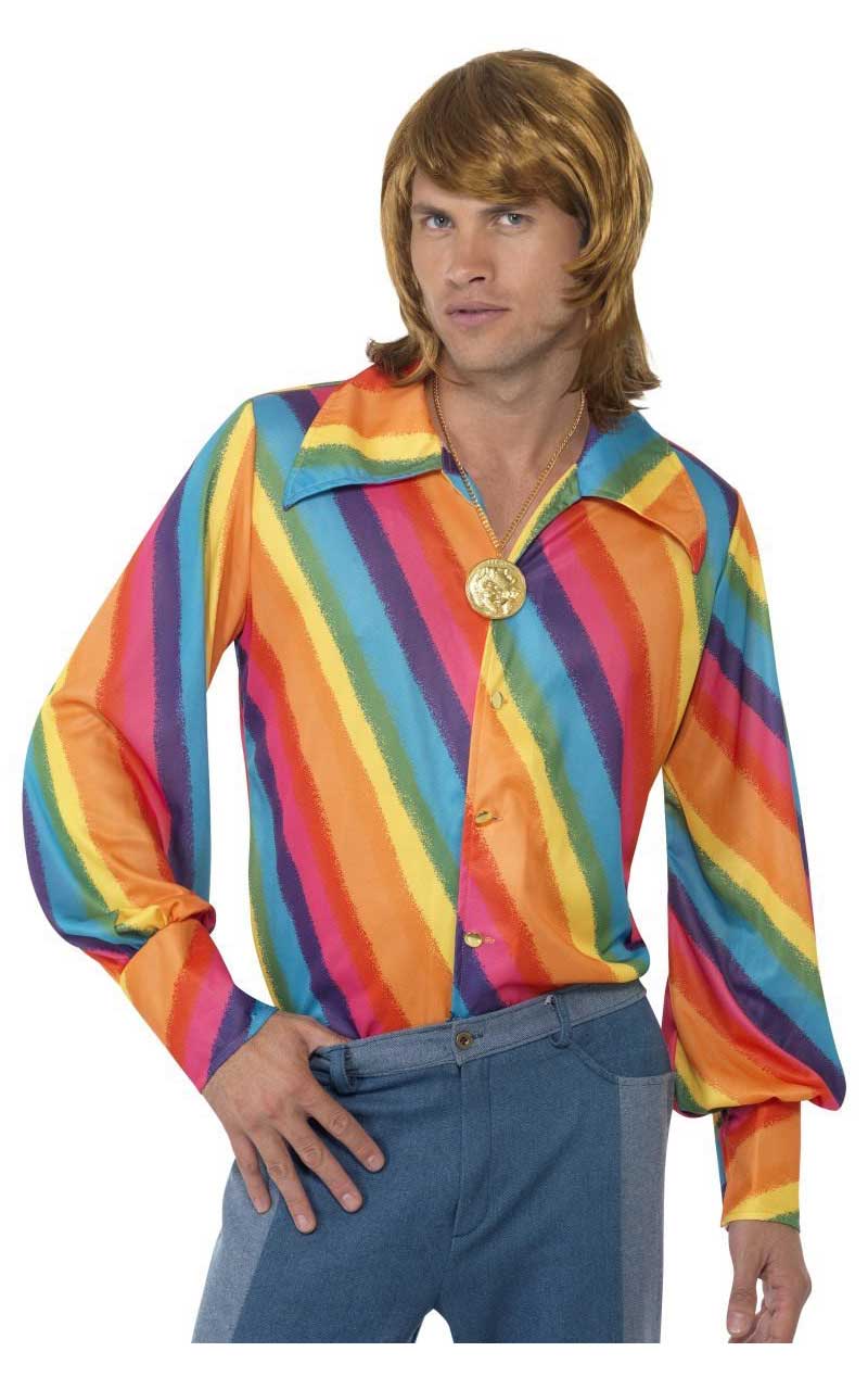 Regenbogenfarbenes Herrenhemd aus den 1970er Jahren