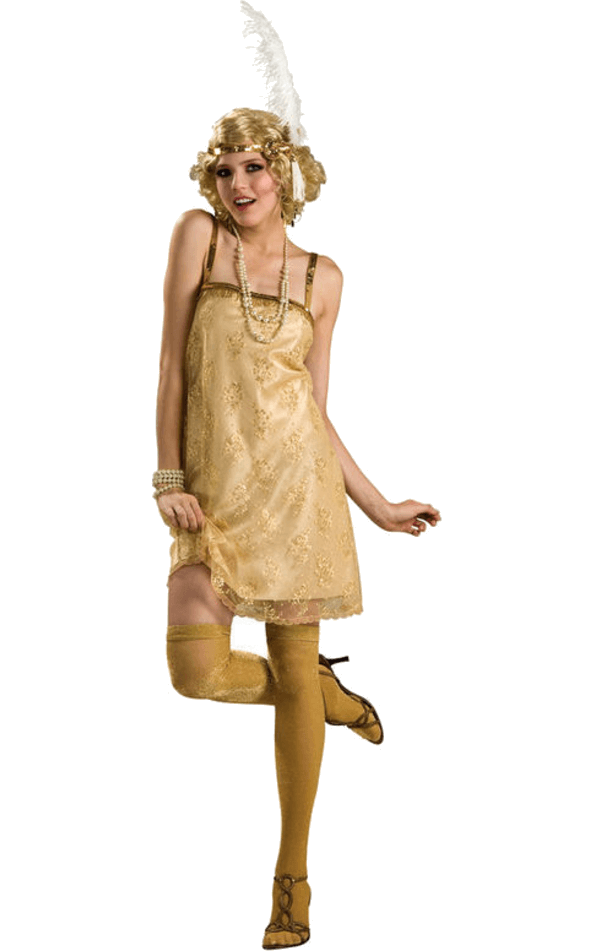 Womens 1920s Gold Gatsby Girl Flapper Costume