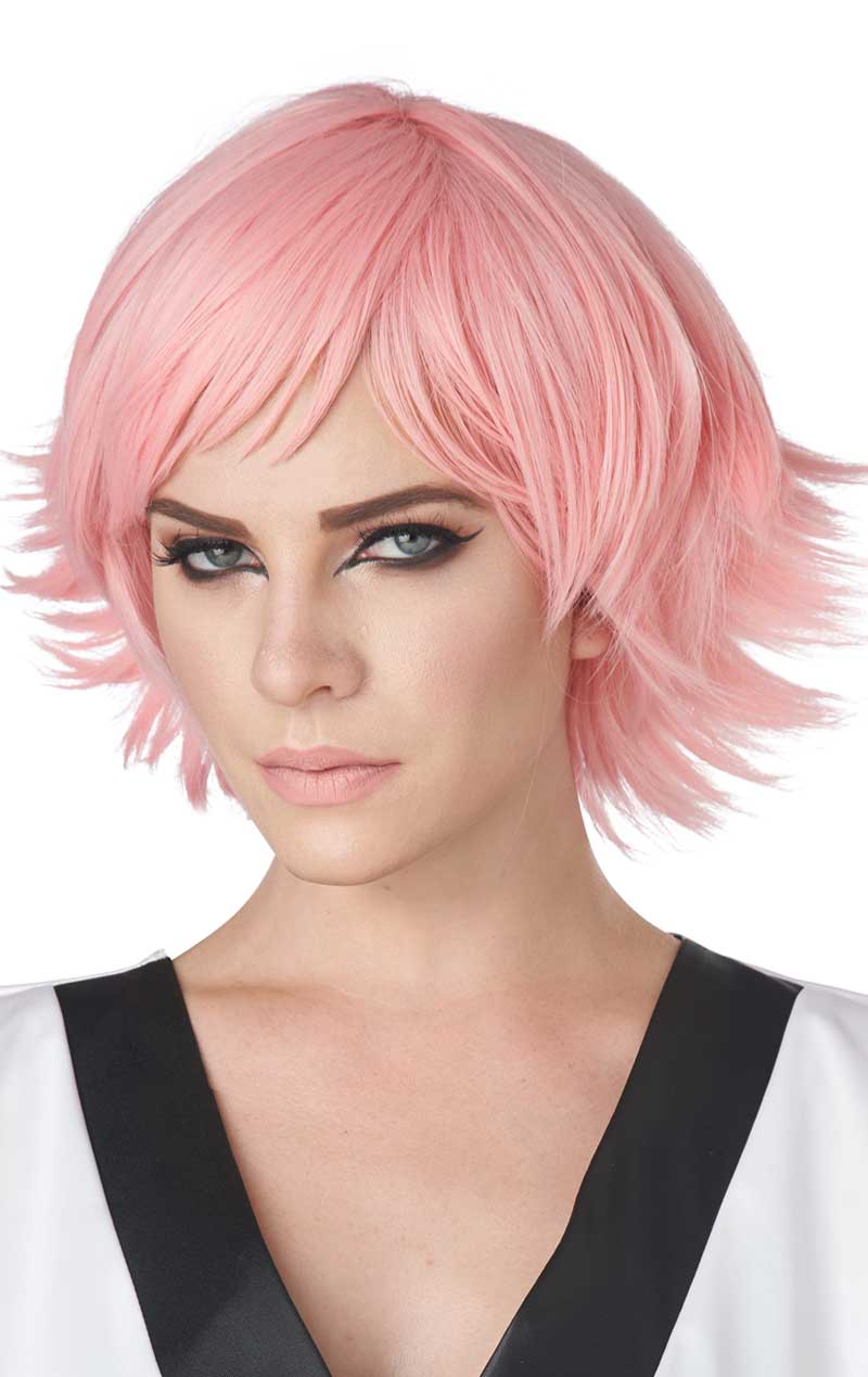 Unisex Pink Feathered Cosplay Wig - Joke.co.uk